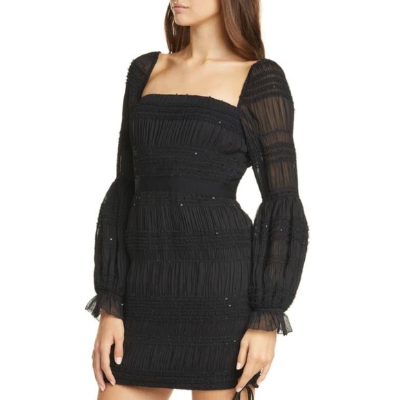 NEW Self-Portrait Shirred Chiffon Dress Black 6 - Picture 8 of 17